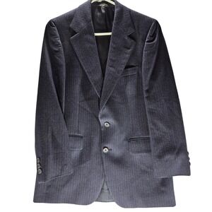 Vintage Pure Wool Pinstripe‎ Blazer Navy Blue Two Button Suit Jacket Made in USA